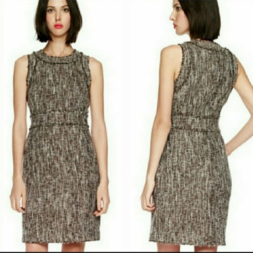 Michael Kors Tweed Fringe Sleeveless Sheath Dress